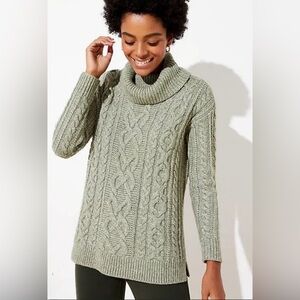 🍀 Loft Cable Knit Turtleneck Cowl Neck Sweater - Green 🍀